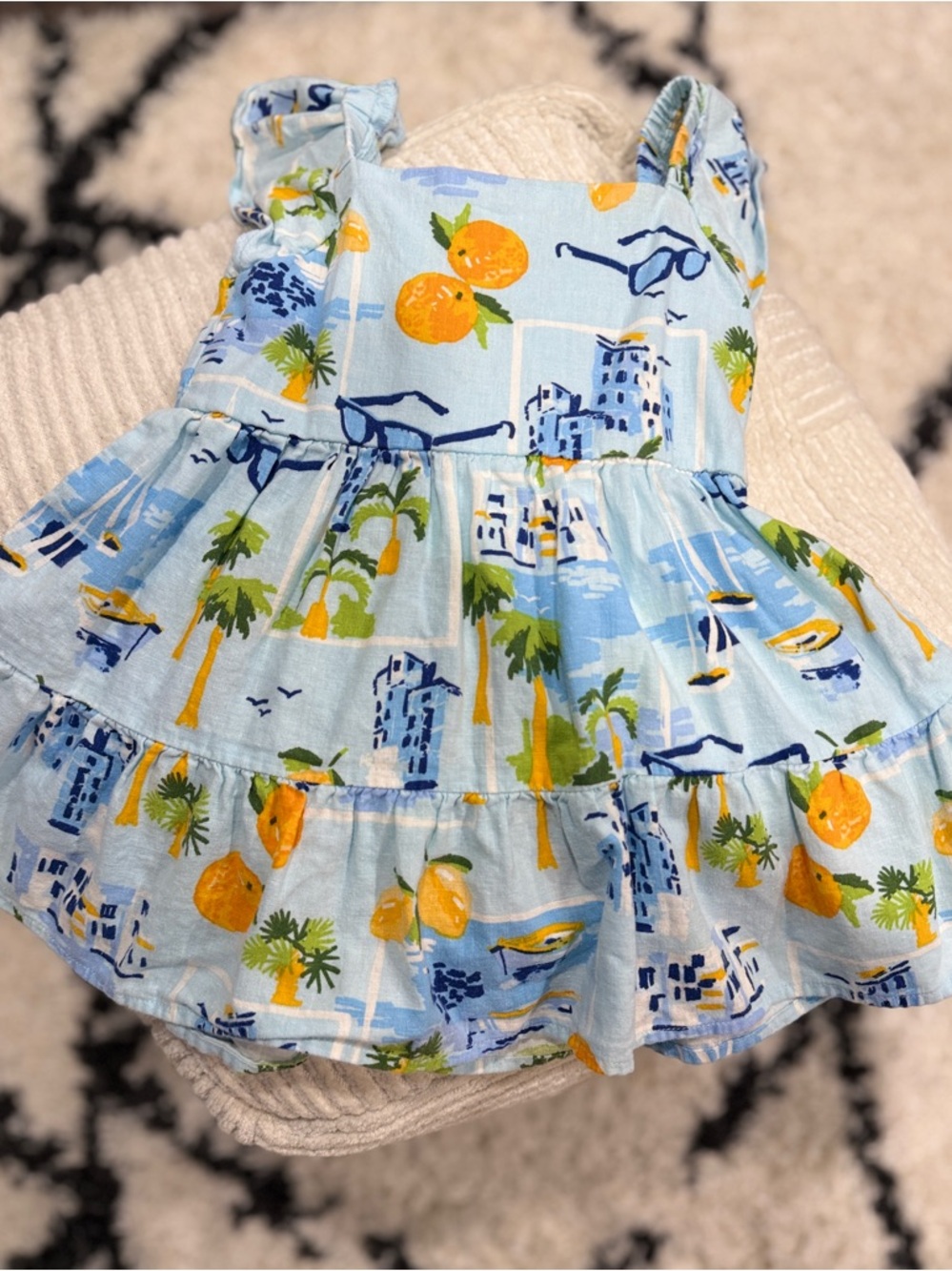 Gymboree Toddler Girl Dress 2T Blue Citrus Tropical Summer Ruffle Button Front - Picture 7 of 8